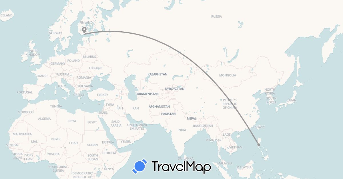 TravelMap itinerary: driving, plane in Finland, Philippines (Asia, Europe)